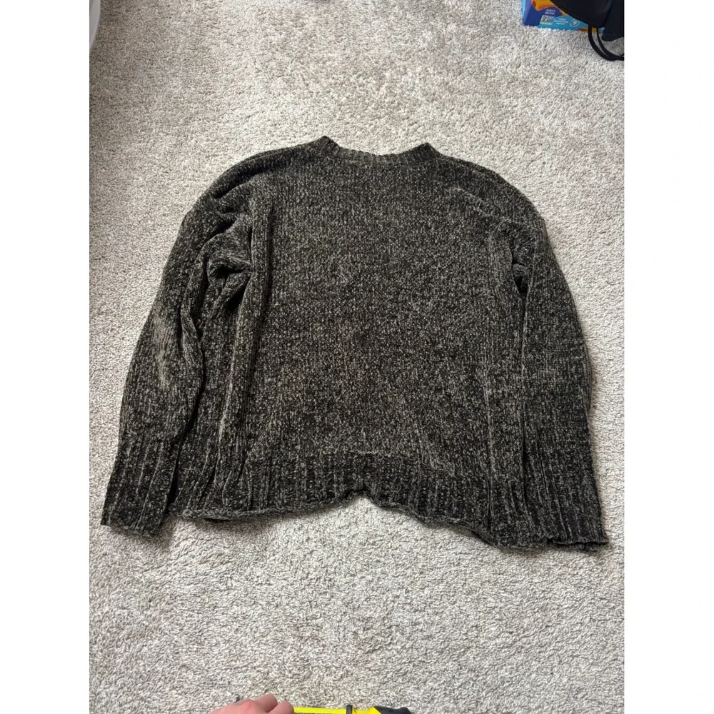 Seven7 Chenille Knit Sweater Mens Large Olive Green Black Marled Crew Neck